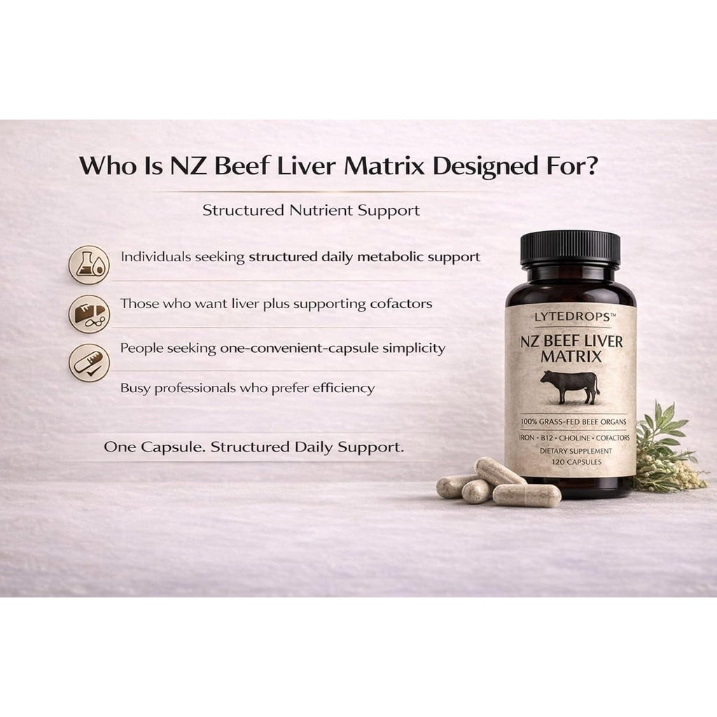 NZ Grass Fed Beef Liver Capsules + Nutrient Matrix | 4 Month Supply (1 Cap Dose) Desiccated Freeze-Dried Liver | 120 Caps | Bio Available B12, and Amplified Ingredients