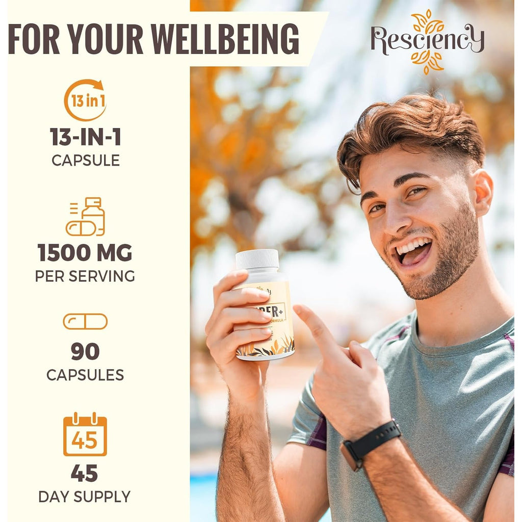 Resciency Detox Binder Supplement – Activated Charcoal, Zeolite, Bentonite Clay, Milk Thistle, Proprietary Blends - Liver & Gut, Max Absorption, 90 Vegan Capsules