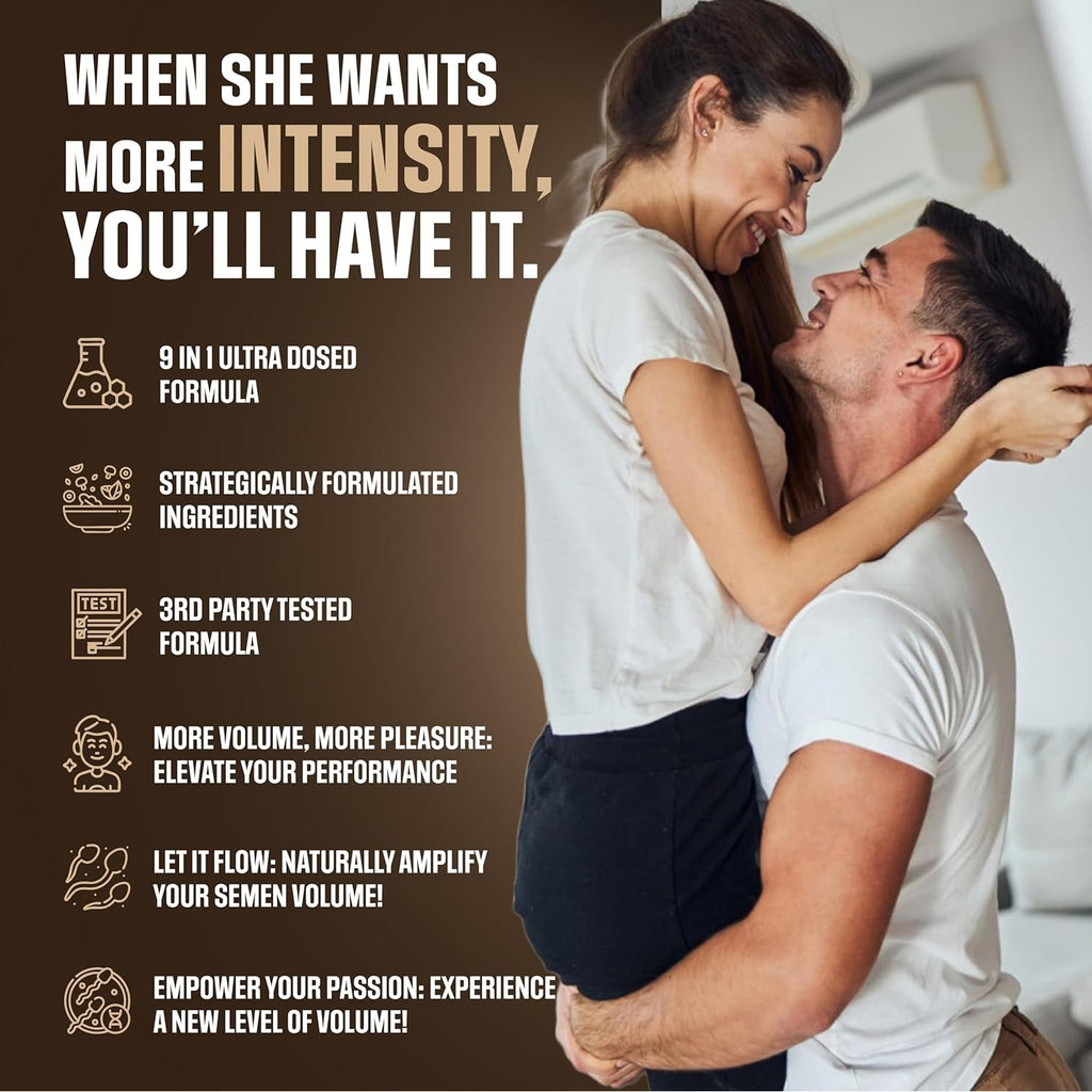 Semen Fertility Enhancer for Men - Help Amplify Semen & Overall Health - Assists T-Levels for Male Vitality, Blood Flow Support & Performance - 3Rd Party Tested Supplement - 60 Capsules