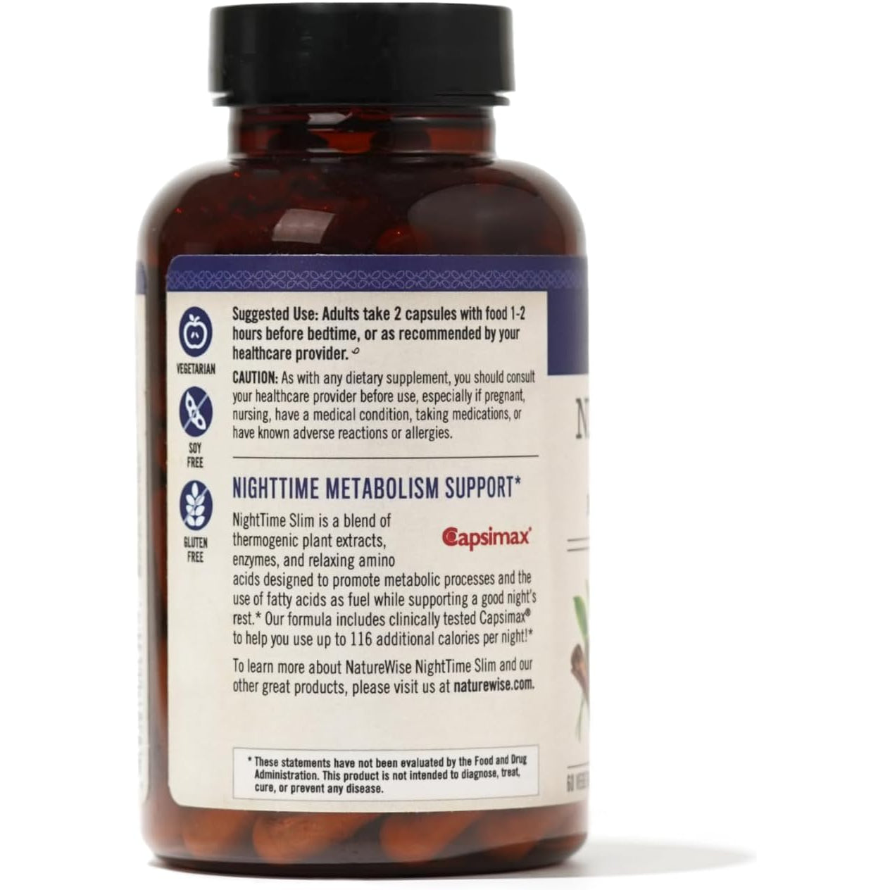 Naturewise Nighttime Fitness Support Supplement & Natural Sleep Aid with Cayenne Extract, Green Coffee Bean, GABA, L-Theanine - Vegetarian, Non-Gmo - 60 Capsules[1-Month Supply]