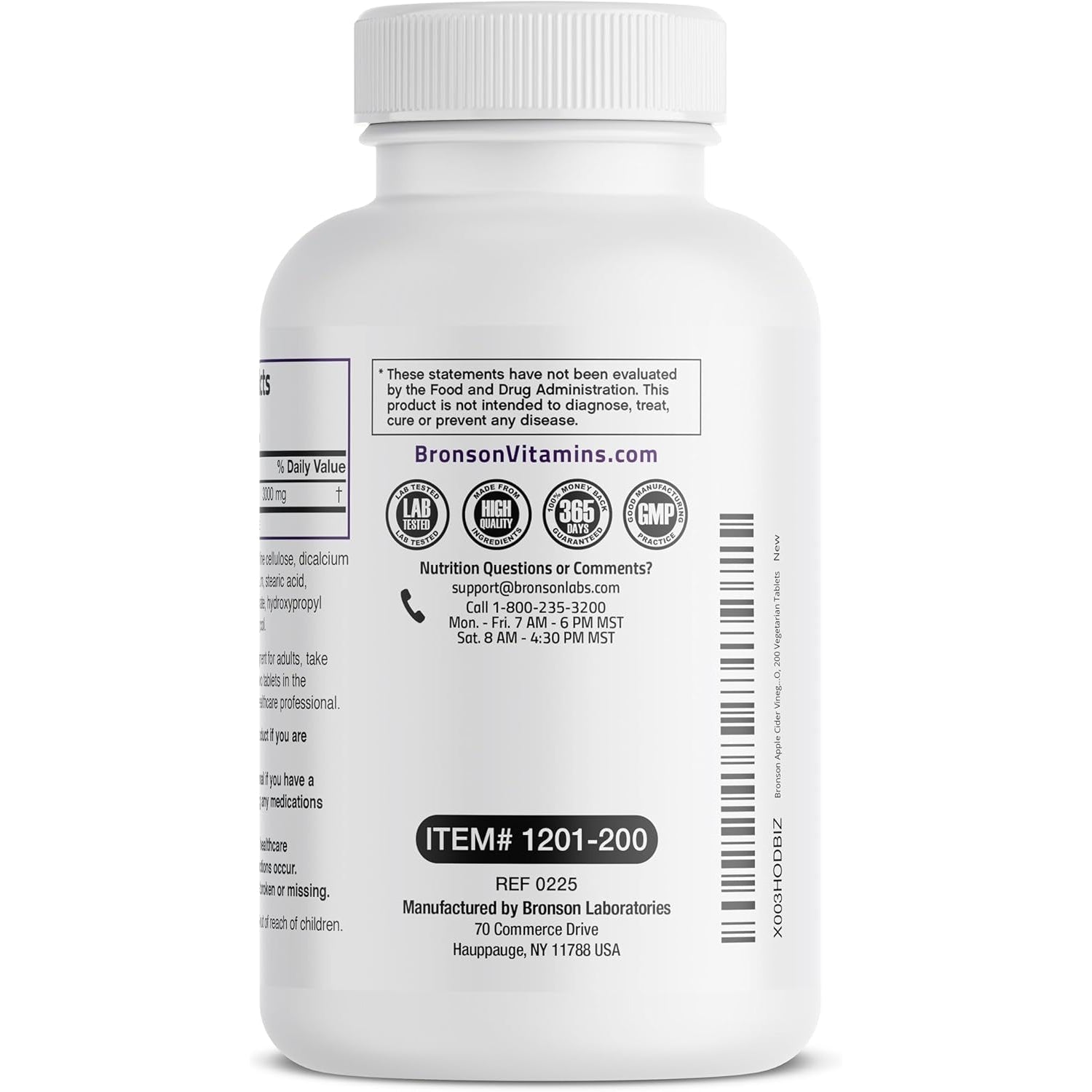 Bronson Apple Cider Vinegar 3000 MG per Serving Extra Strength - Non-Gmo, 200 Vegetarian Tablets