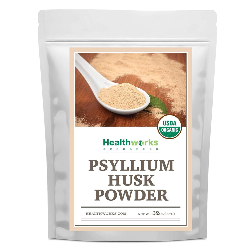 Healthworks Superfoods Organic Psyllium Husk Powder - 32 Oz / 2 Lbs - Raw - Certified Organic - Finely Ground Powder from India - Keto, Vegan & Non-Gmo - Fiber Support
