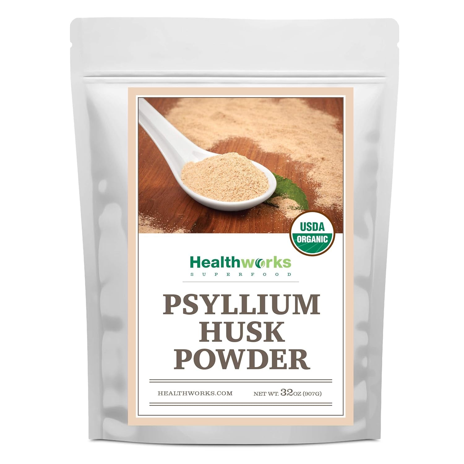Healthworks Superfoods Organic Psyllium Husk Powder - 32 Oz / 2 Lbs - Raw - Certified Organic - Finely Ground Powder from India - Keto, Vegan & Non-Gmo - Fiber Support