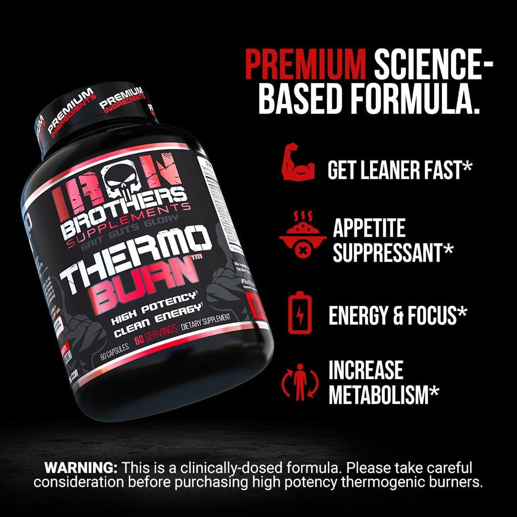Iron Brothers Thermo Burn Hardcore Fat Burner – High Stim Thermogenic with Yohimbine Hcl, Grains of Paradise & Caffeine – Metabolism Booster & Appetite Control – 60 Capsules