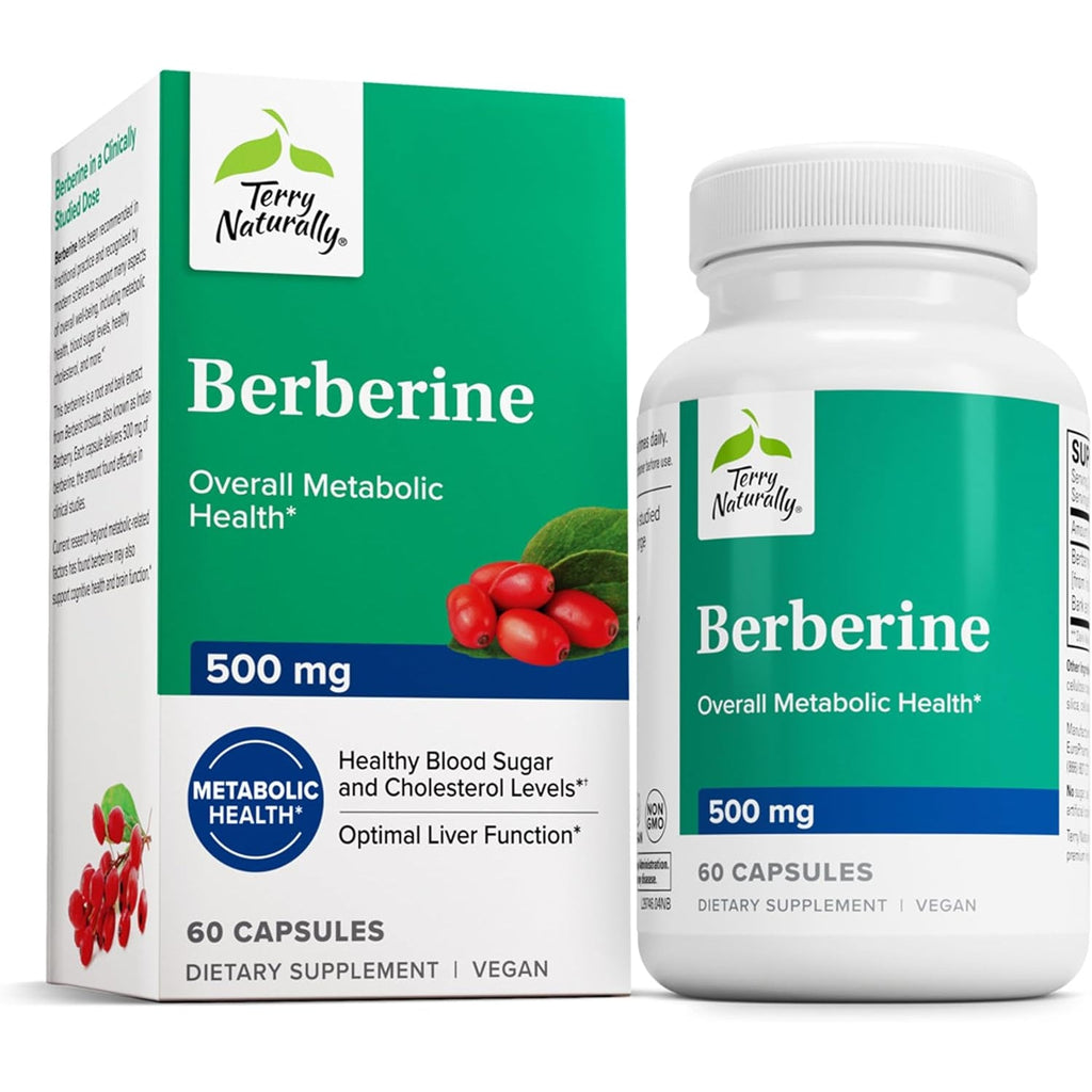 Terry Naturally Berberine - Dietary Supplement with Berberine - Liver Health Supplement for Metabolism Support - Joint Health Support for Men & Women - 60 Capsules