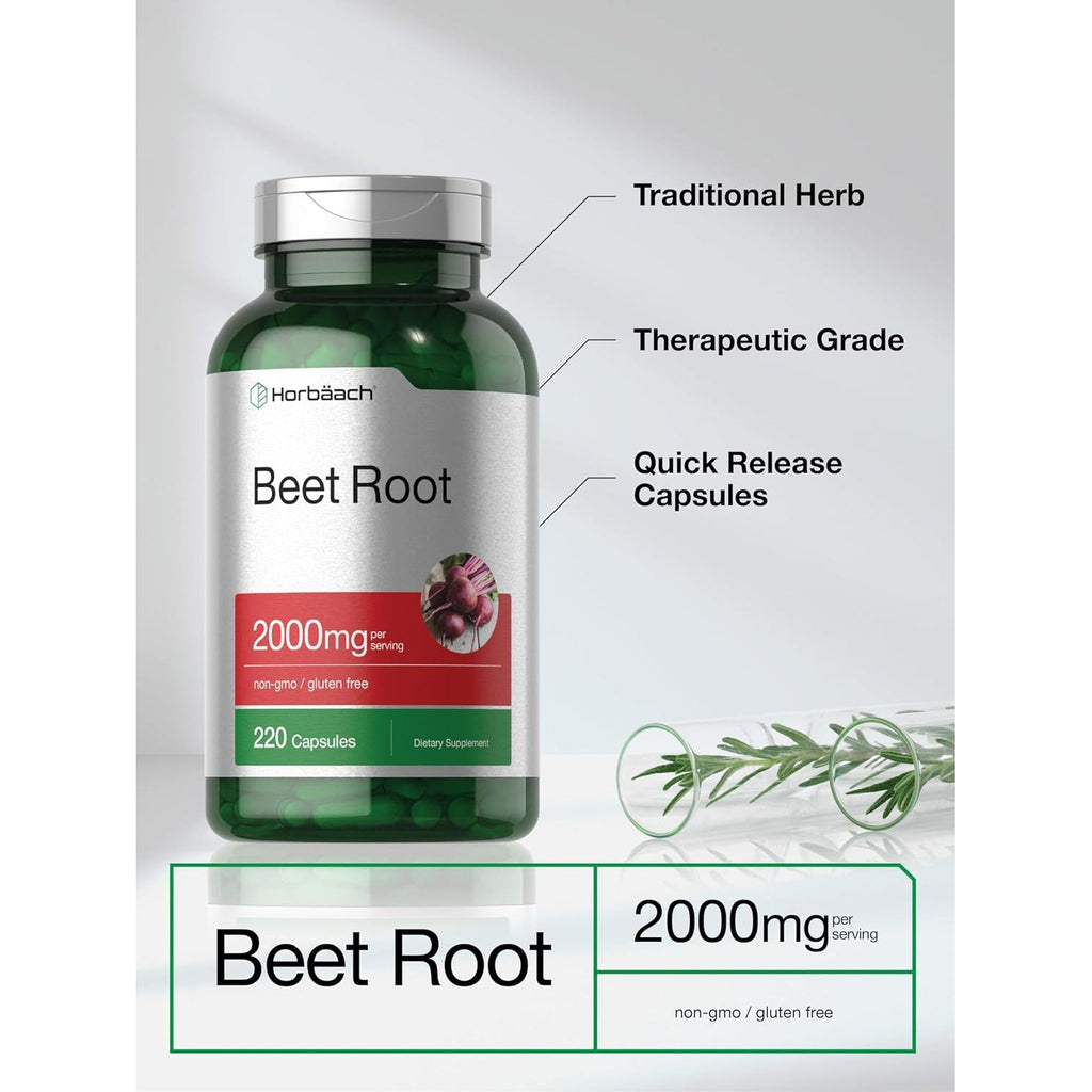Horbäach Beet Root Powder Capsules | 220 Pills | Herbal Extract | Non-Gmo, Gluten Free Supplement