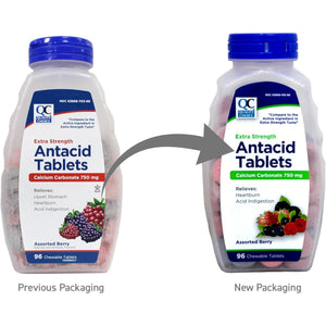 Quality Choice Extra Strength Antacid Tablets, Calcium Carbonate 750 Mg, Assorted Berry, 96 Chewable Tablets (Pack of 2)