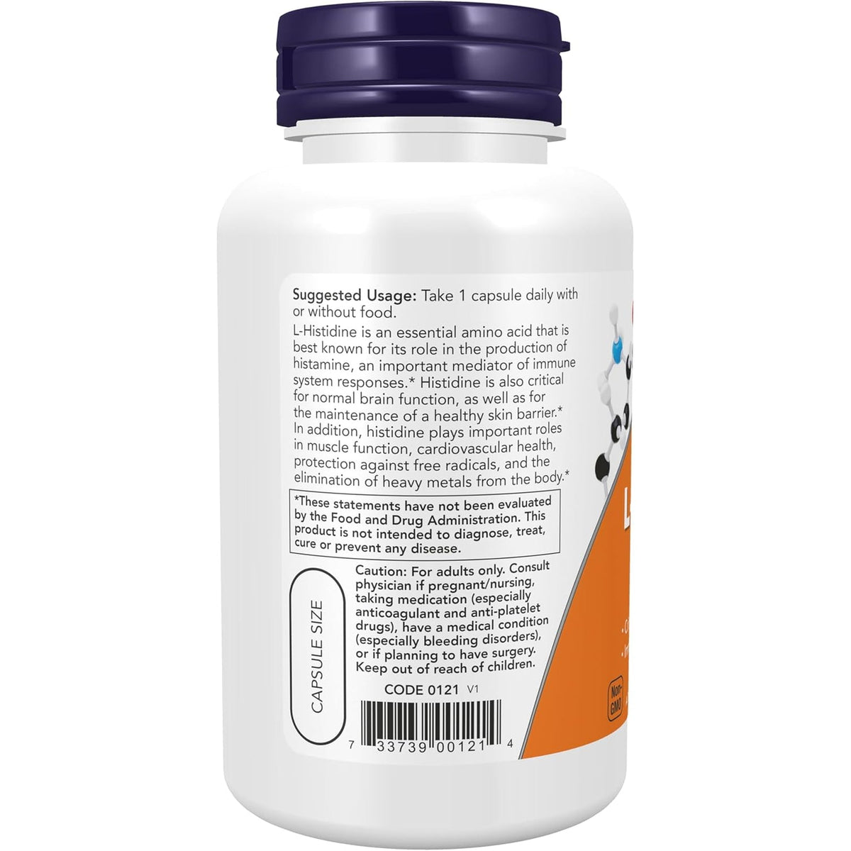 Now Supplements, L-Histidine 600 Mg, Essential Amino Acid, Critical for Normal Brain Function*, Immune System Support*, 60 Veg Capsules
