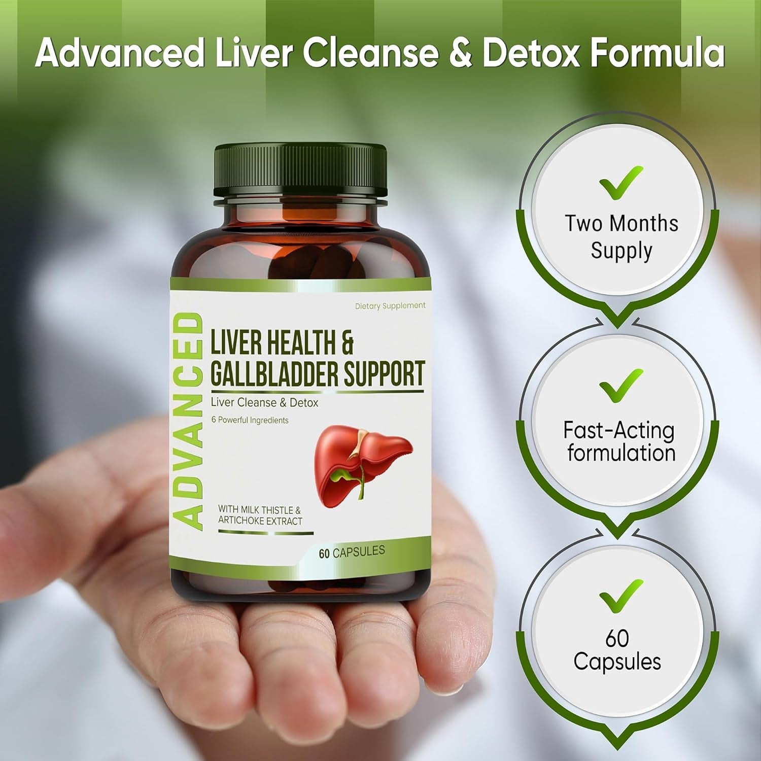 Liver Health Formula and Gallbladder Support-Liver Cleanse Detox & Repair to Support Liver Renew with Artichoke Extract, Milk Thistle, Dandelion Leaf. Liver Detox Supplements for Liver Support.