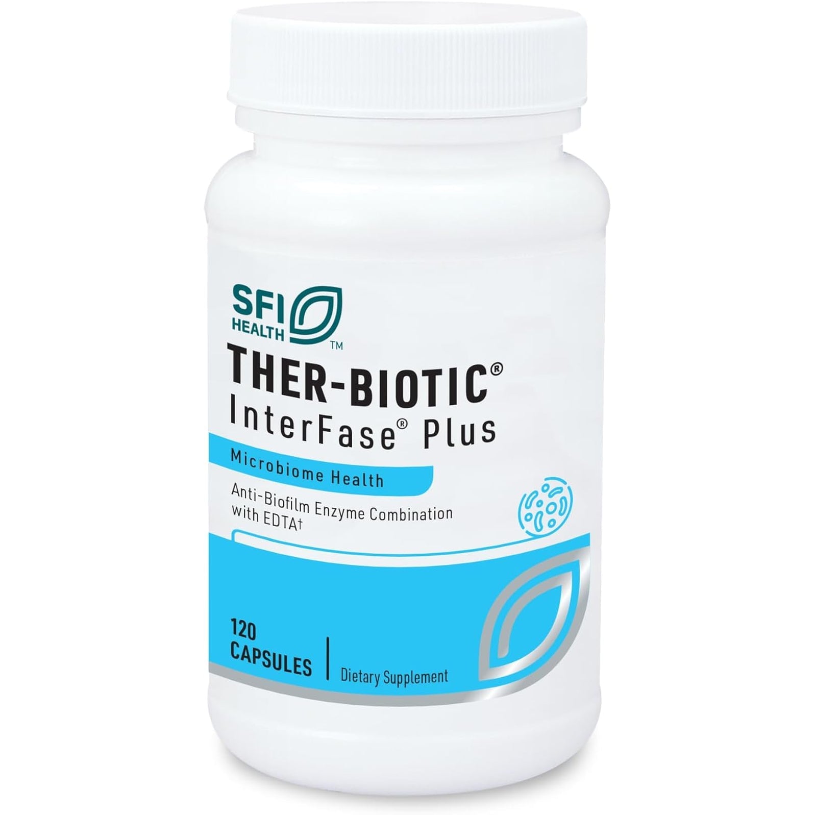SFI Health Klaire Labs Ther-Biotic Interfase plus - anti Biofilm Enzymes with EDTA to Support Gut Flora, Toxin Cleanse & Full Body Detox - Promote Biofilm Matrix Disruption (120 Capsules)