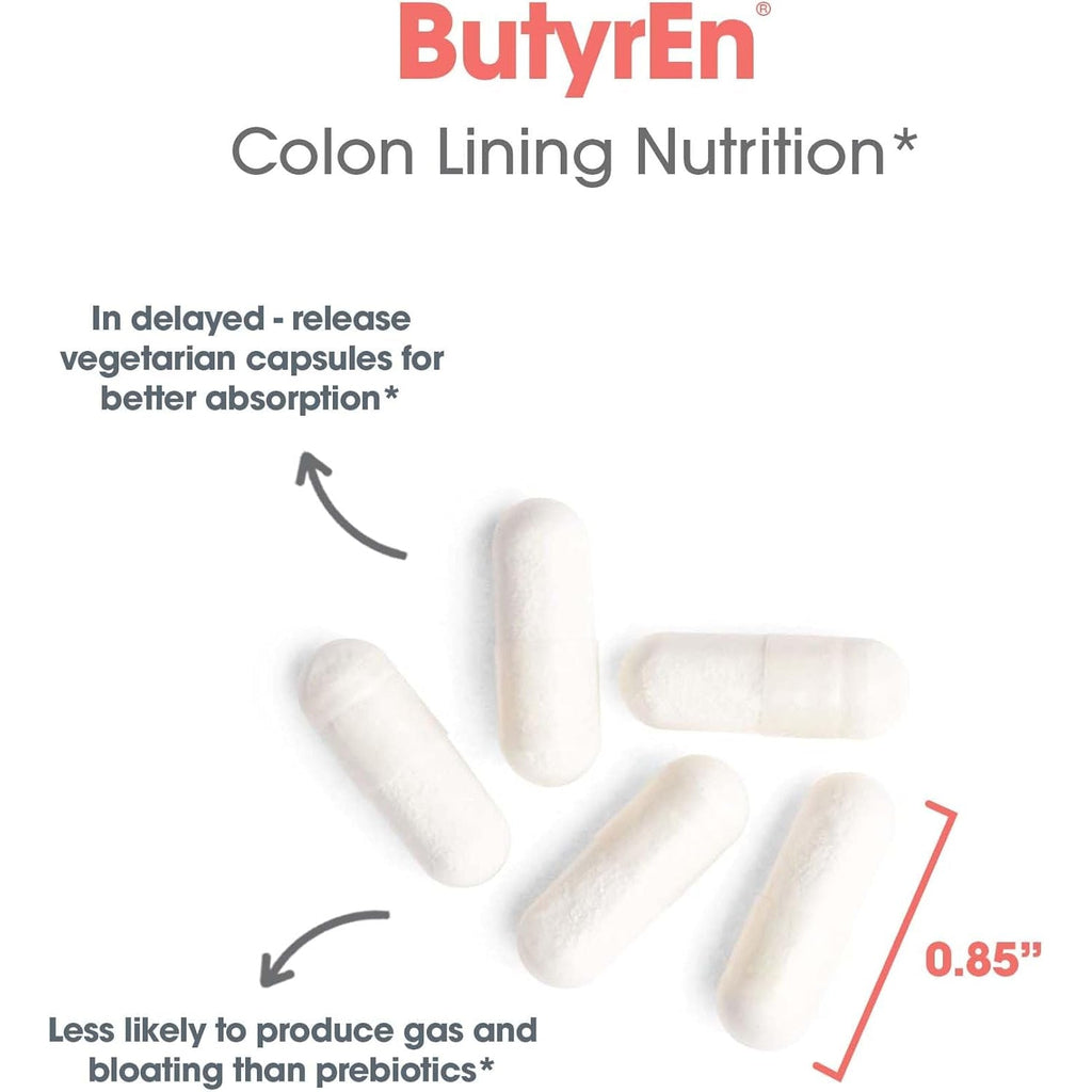 ARG Butyren Colon Lining Nutrition - Supports Gut and Colon Health - Digestive Support - Delivers 200 Mg - Vegetarian & Hypoallergenic - 100 Servings - 100 Delayed-Release Capsules
