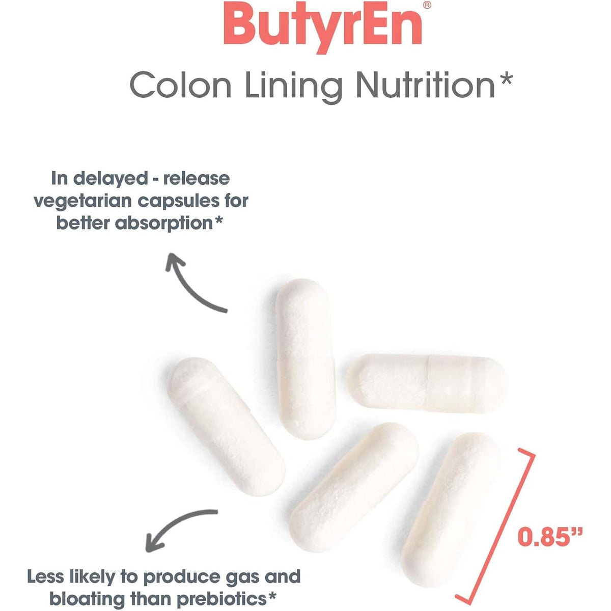 ARG Butyren Colon Lining Nutrition - Supports Gut and Colon Health - Digestive Support - Delivers 200 Mg - Vegetarian & Hypoallergenic - 100 Servings - 100 Delayed-Release Capsules