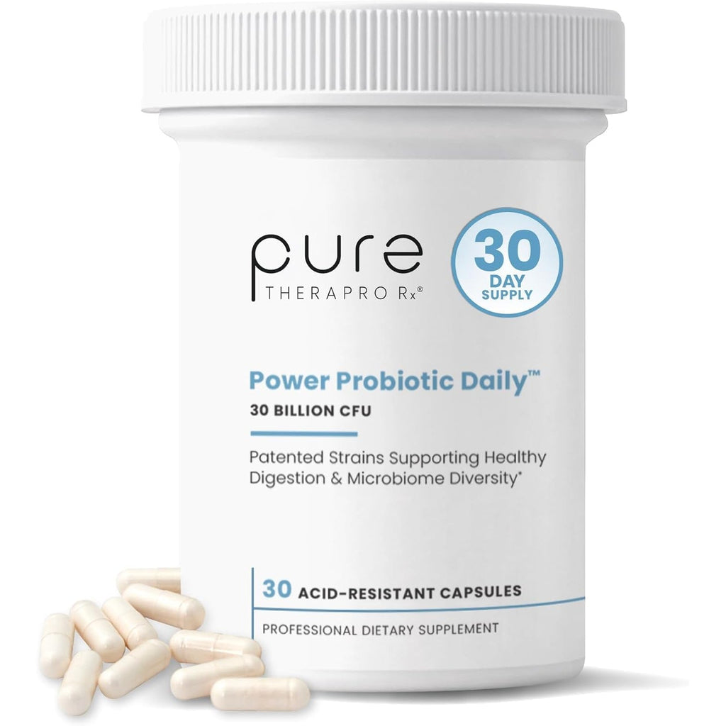 Pure Therapro Rx Power Probiotic Daily - 30 Acid-Resistant Capsules | 4 Proven Strains - 30 Billion Cfu/Capsule | Patented Activ-Vial Desiccant Bottle to Ensure Freshness | NO Refrigeration Required