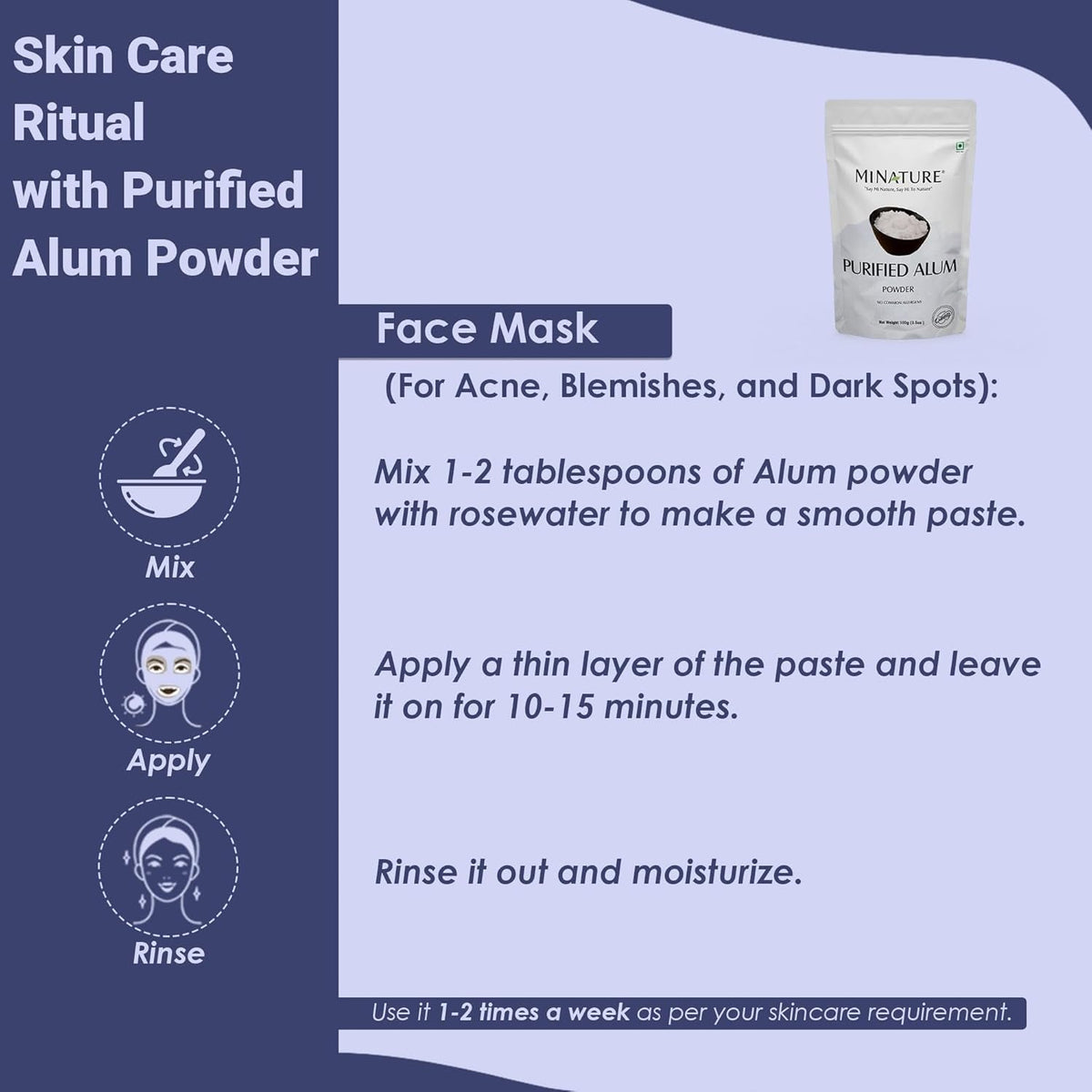 Mi Nature Alum Powder Potassium (Fitkari/Phitkari) -100% Natural Skincare for Acne, Odor Control & Water Purification Face Mask for |Pore Refining 100G |Face Pack Powder |Cruelty-Free