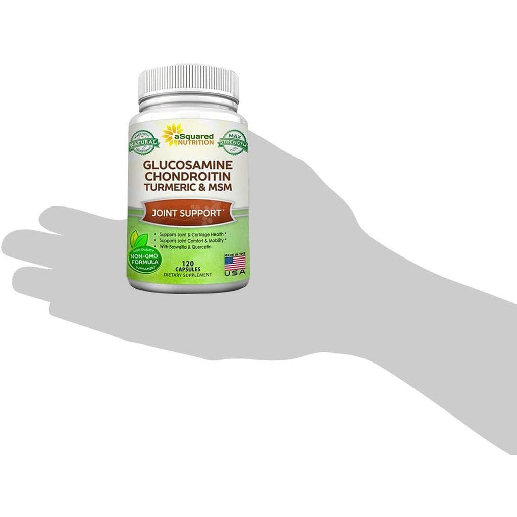 Asquared Nutrition Glucosamine Chondroitin Turmeric MSM Boswellia - 120 Capsules - Joint Support Supplement - Joint Support Relief Pills for Health - Natural Supplement for Back, Knee & Hands