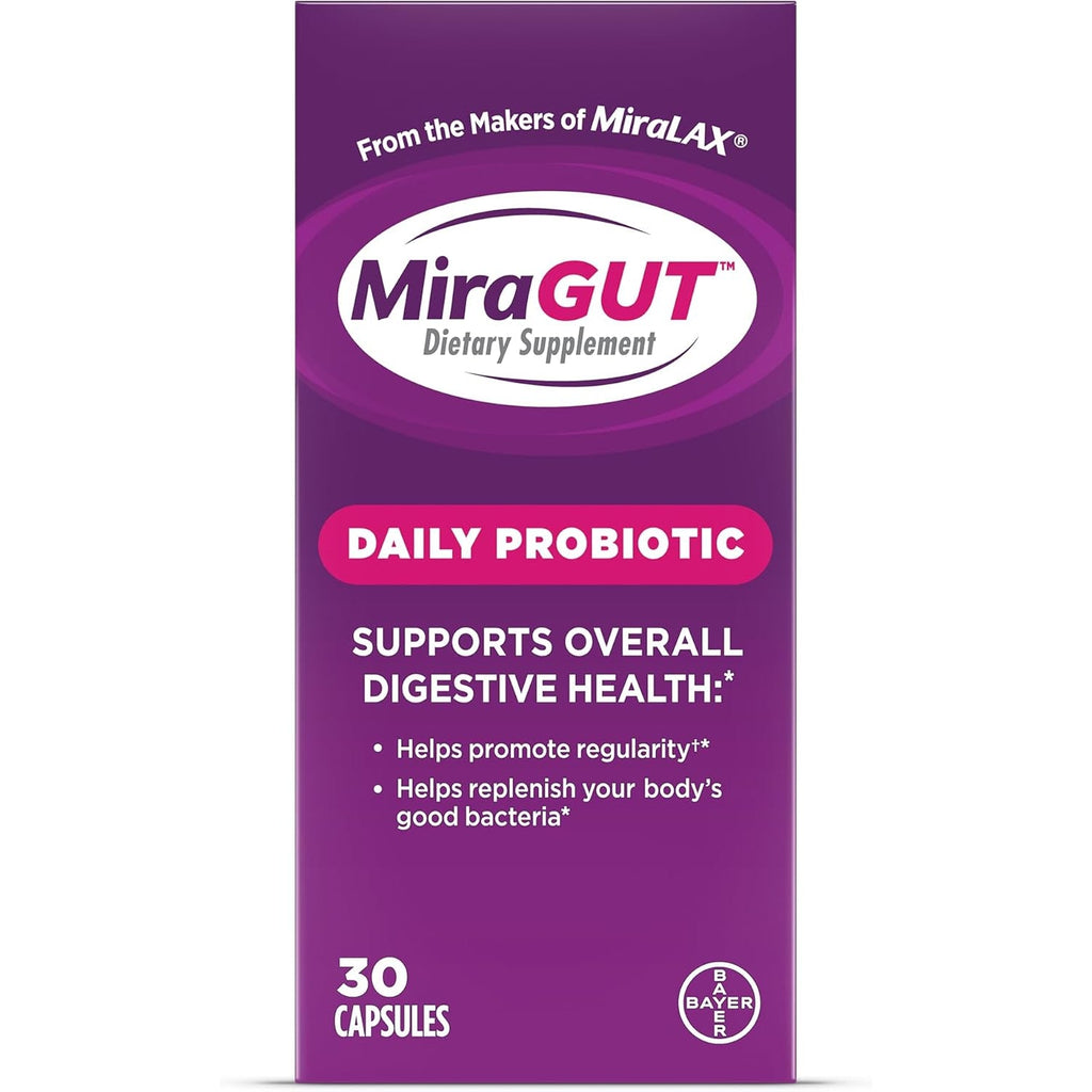 Miragut Daily Probiotic, from the Makers of Miralax, Probiotics for Digestive Health, Gluten-Free Supplement, Probiotic for Women and Men, Support Overall Digestive Health, 30 Ct