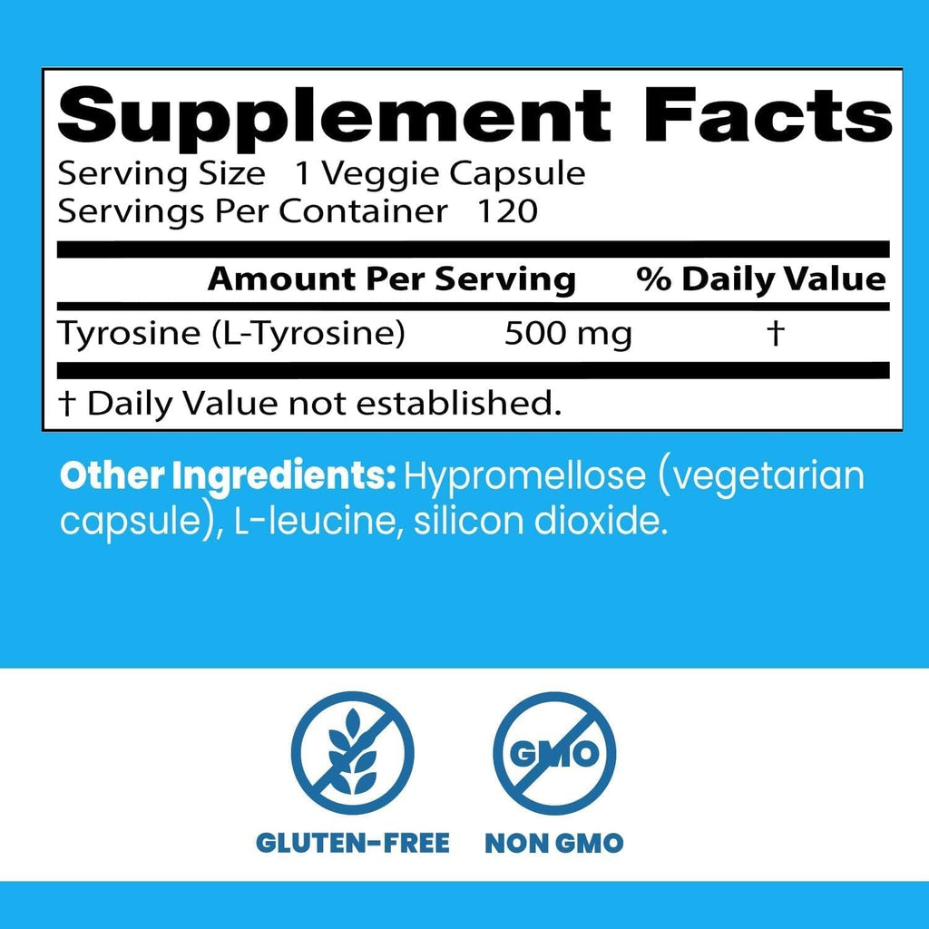 Doctors Best L Tyrosine Supplement for Men & Women - L-Tyrosine 500Mg Capsules, Brain Support for Adults, Amino Acid Support 500 Mg, Precursor for Thyroxine Production by Thyroid - 120 Veg Caps