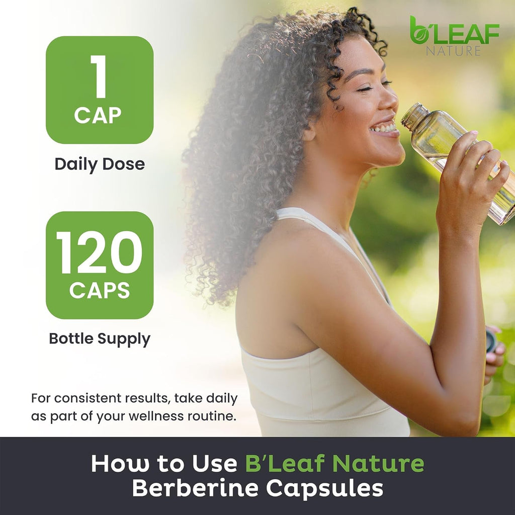 B’Leaf Nature Berberine Phytosome, 120 Capsules – 1100Mg Berberine Supplement for Metabolic and Cardiovascular Support – Vegan, Gluten-Free, Non-Gmo Berberine Phytosome Capsules for Immune Wellness