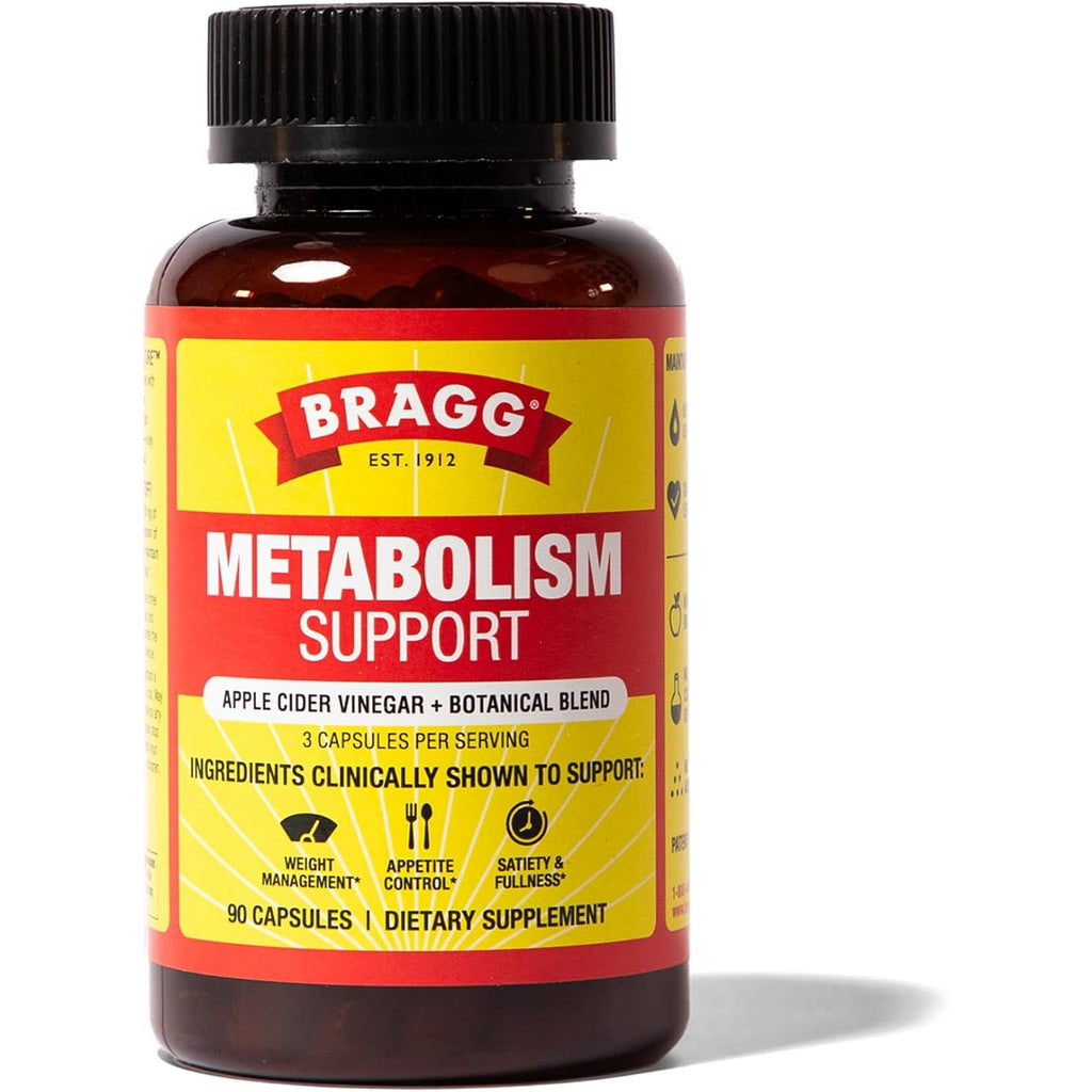 Bragg Metabolism Support Apple Cider Vinegar Capsules with Botanical Blend - 90 Capsules - Increased GLP-1 Support for Weight Management, Appetite Control, and Fullness