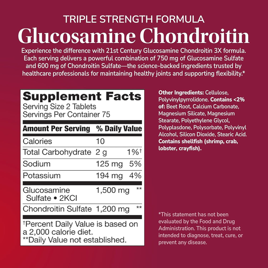 21St Century Glucosamine Chondroitin 750/600Mg - Triple Strength, Tablets, 150 Count
