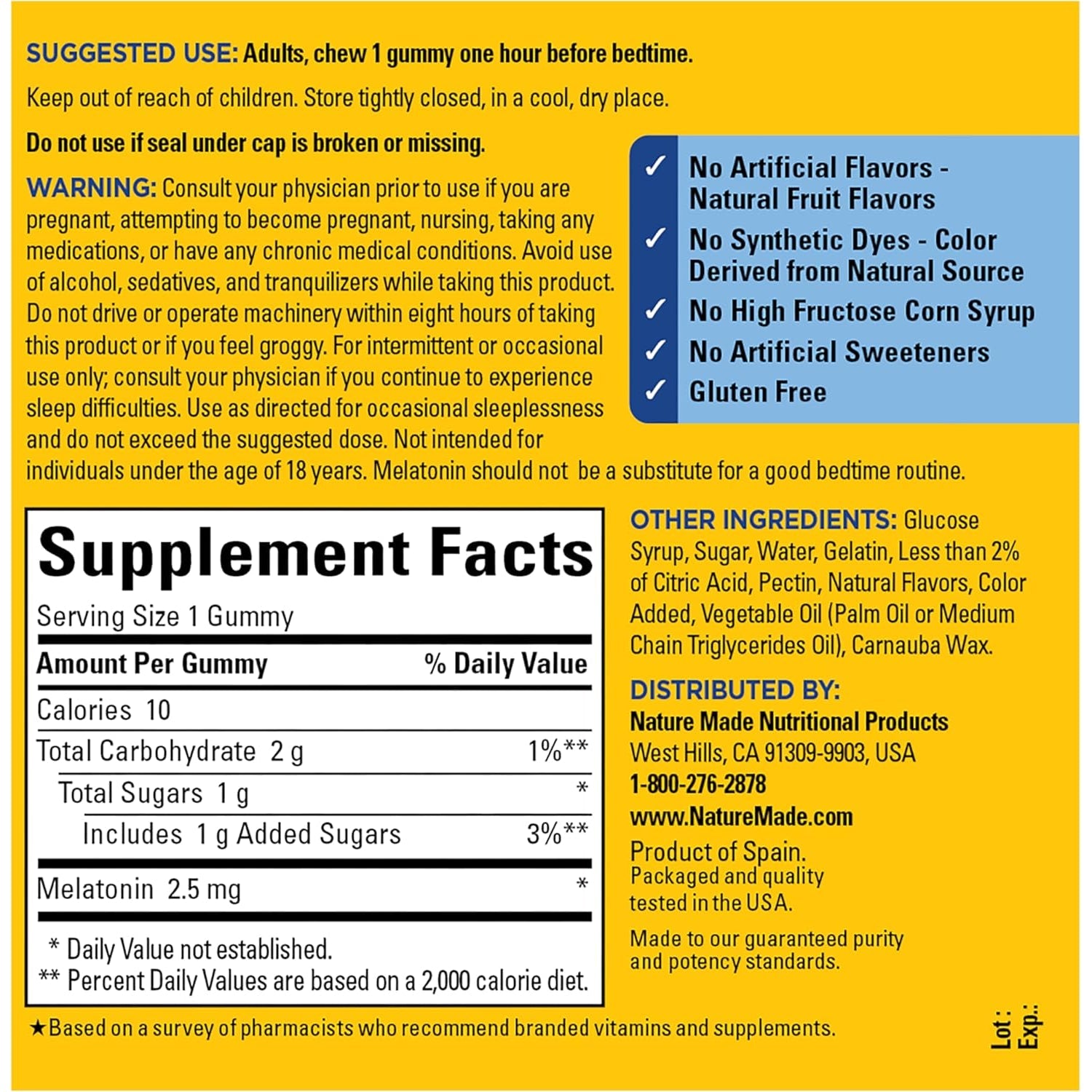 Nature Made Melatonin Gummies 2.5 Mg, 100% Drug Free Sleep Aid for Adults, Melatonin Supplement 130 Count, 130 Day Supply