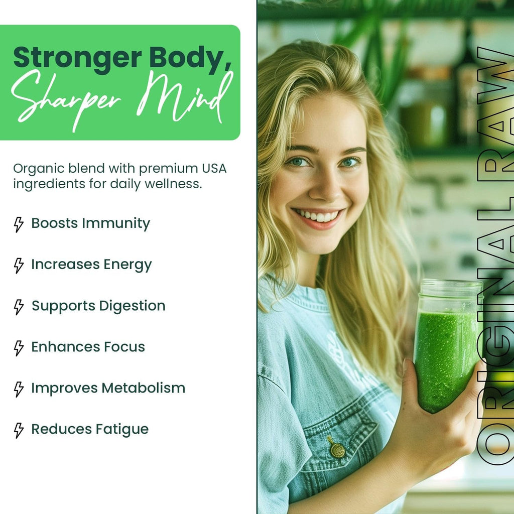 Greens+ Organic RAW Superfood Powder, Super Blend Immune Support, Morning Kick, Energy Boost, Nutrition Vibrant Health, Dietary Supplement, Vegan Soy/Dairy/Gluten Free(8.46Oz)