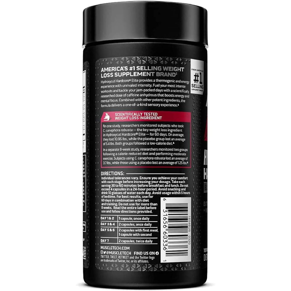 Hydroxycut Hardcore Elite - Energy & Metabolism Support for Men & Women - 270 Mg Caffeine Anhydrous & 200 Mg Green Coffee Extract - Rapid Release Capsules - 100 Count