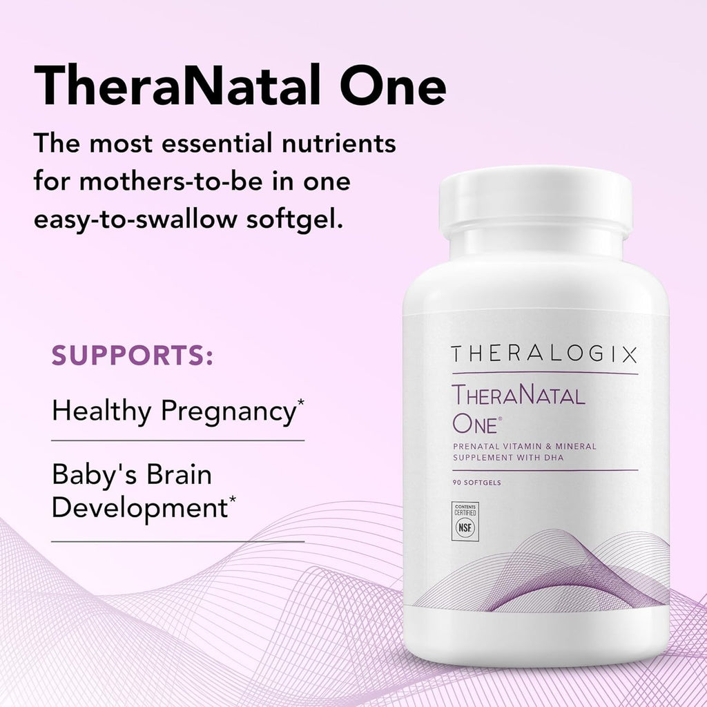 Theralogix Theranatal One Prenatal Vitamin - 90-Day Supply - Prenatal Multivitamin with DHA, Vitamin D3, Methylated Folate, Iron & More to Support a Healthy Pregnancy* - NSF Certified - 90 Softgels