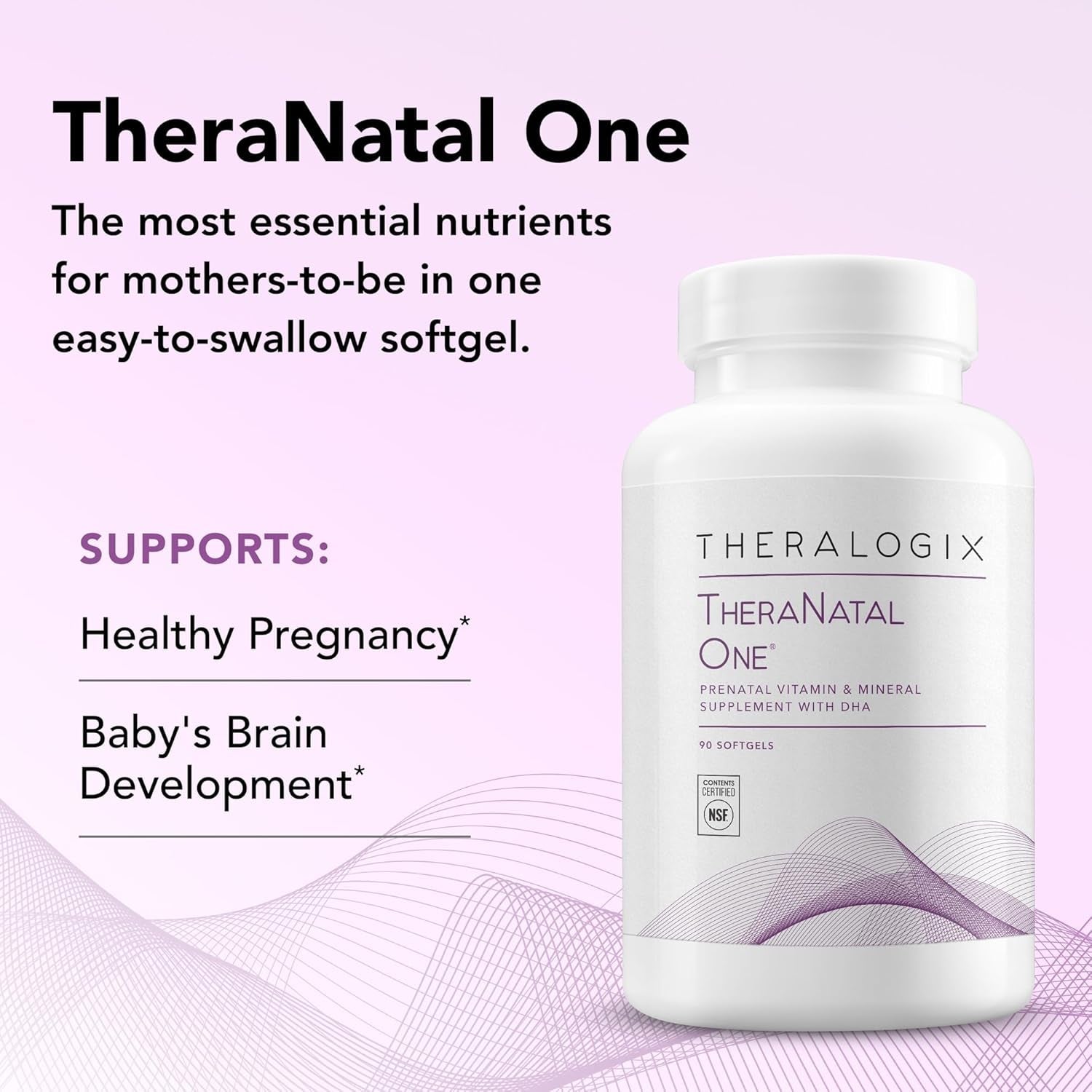 Theralogix Theranatal One Prenatal Vitamin - 90-Day Supply - Prenatal Multivitamin with DHA, Vitamin D3, Methylated Folate, Iron & More to Support a Healthy Pregnancy* - NSF Certified - 90 Softgels