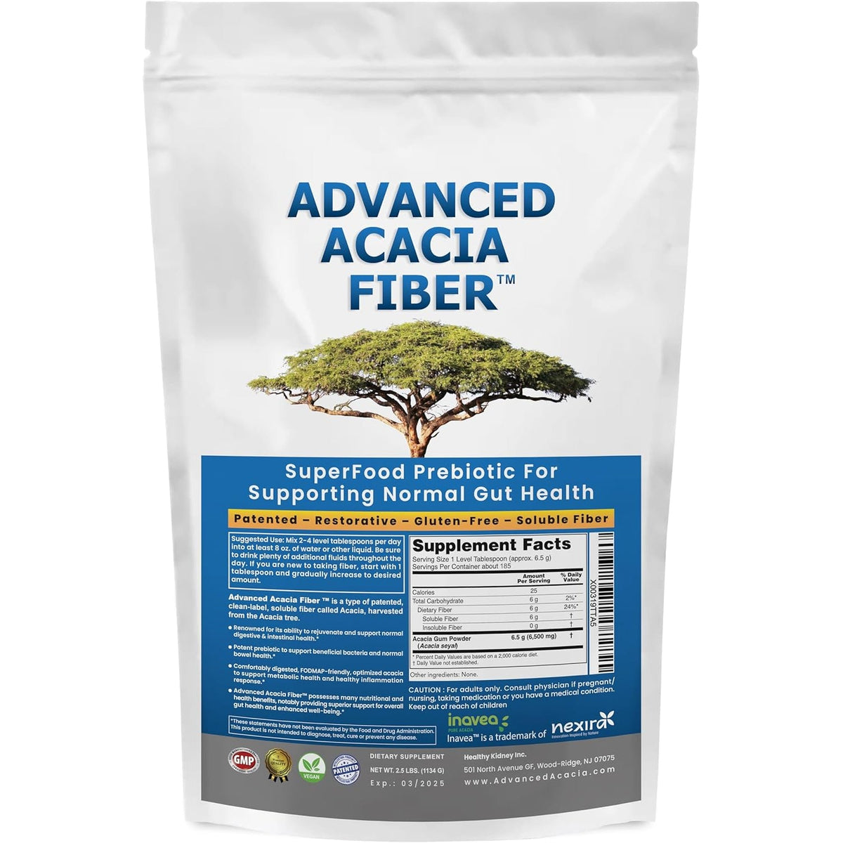 Advanced Acacia Fiber Powder 2.5 Ibs (40Oz) Organic Soluble Fiber Leaky Gut Repair Powder. Natural Supplement Prebiotic for Gut Repair