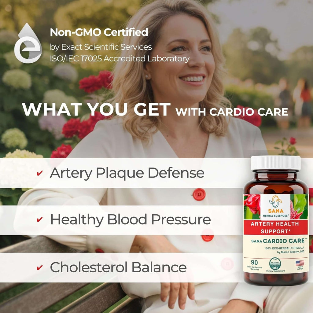 Artery Plaque Removal Formula | 4-Element All-Natural Supplement to Support Blood Pressure, Healthy Cholesterol, and Heart Rhythm | 90 Easy-To-Swallow Capsules | by Sana Herbal