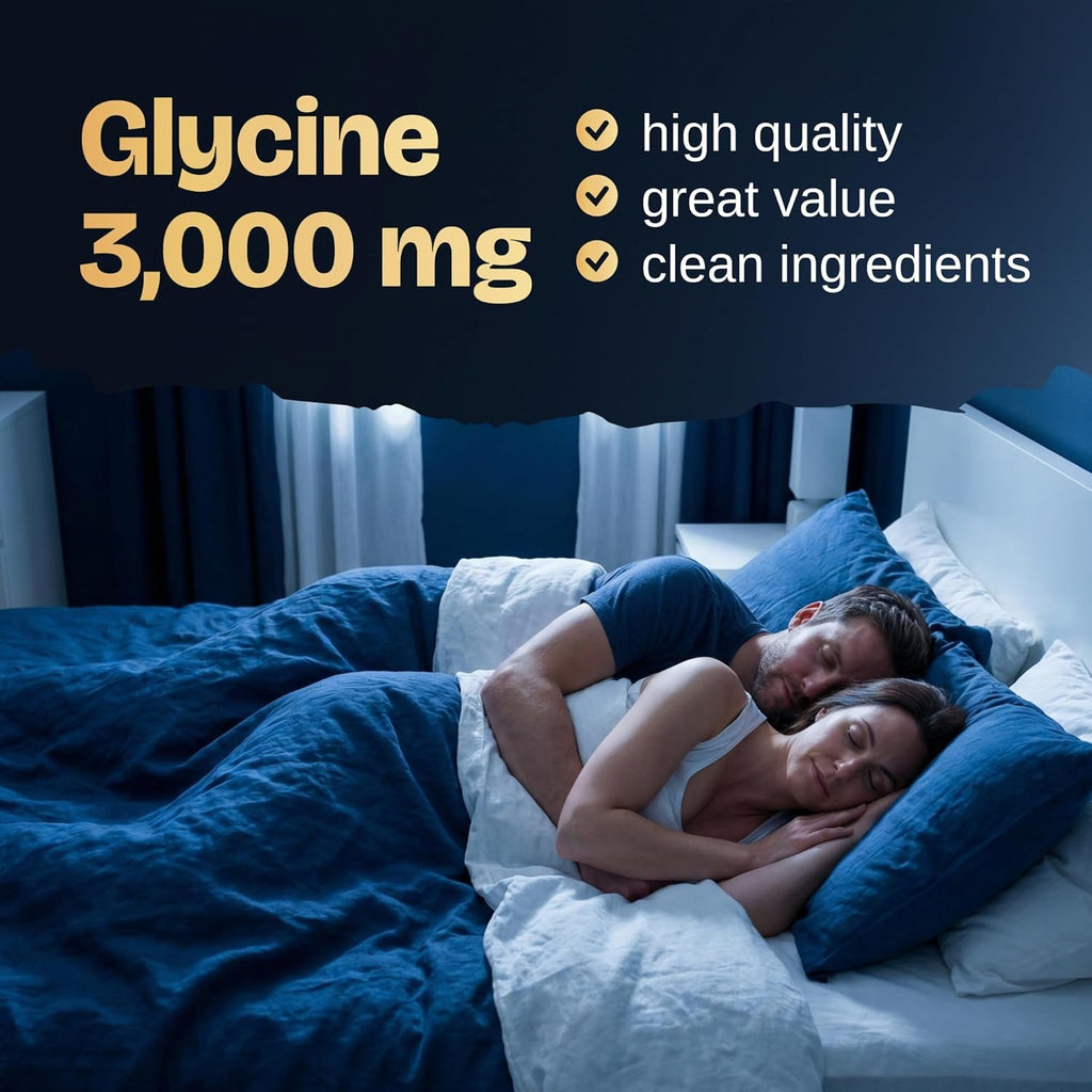 Glycine Supplement – 100% Pure 3G Glycine Powder for Sleep, Calm & Recovery – USA Made Sleep Aid for Men & Women – Non-Gmo & Completely Natural - 6.3Oz for 60 Servings
