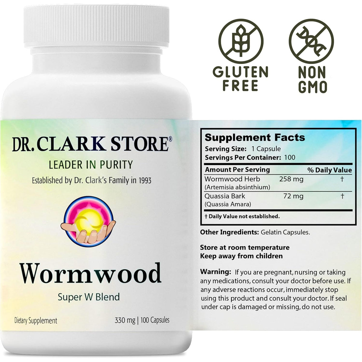Dr Clark Store Wormwood Super W Blend 330 Mg, 100 Capsules, 100 Day Supply, Traditional Botanical Supplement to Support Healthy Digestive Balance and Internal Cleansing Routines, Non-Gmo & Gluten Free