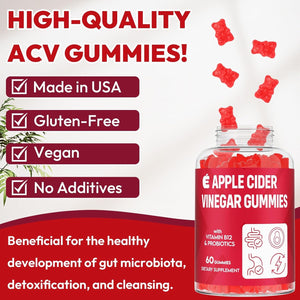 Apple Cider Vinegar Gummies 2000Mg, Keto ACV Gummies with Probiotics, Keto Support & B12, Apple Cider Vinegar with Mother for Digestion, Metabolism, Detox & Cleanse - Vegan, Low Sugar, 60 Counts