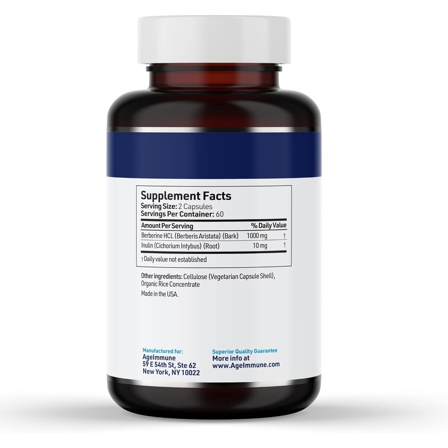 Ageimmune Berberine 1000Mg Supplement Complex with Inulin Prebiotic - Berberine HCL 500Mg per Capsule - Doctor Formulated and Third Party Tested Berberine Supplement