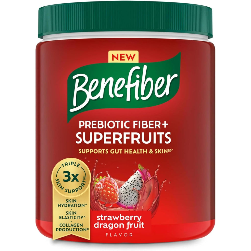 Benefiber Prebiotic GLP-1 Friendly Fiber + Superfruits Dietary Supplement, Strawberry Dragon Fruit Flavor, 8.8 Oz (250G)