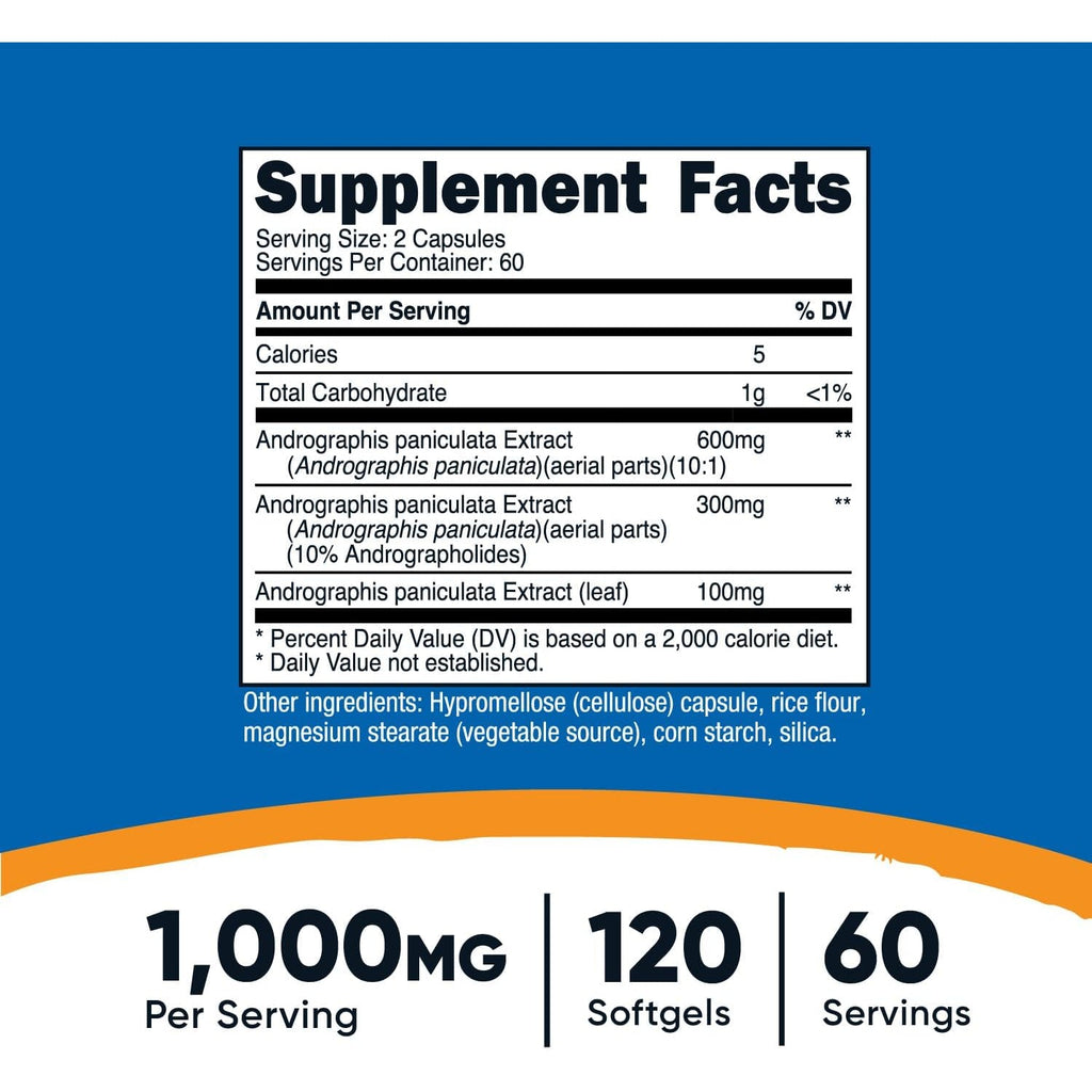 Nutricost Andrographis Extract Capsules (1000Mg) (120 Capsules) - Health and Wellness Vegetarian Supplement, 60 Servings