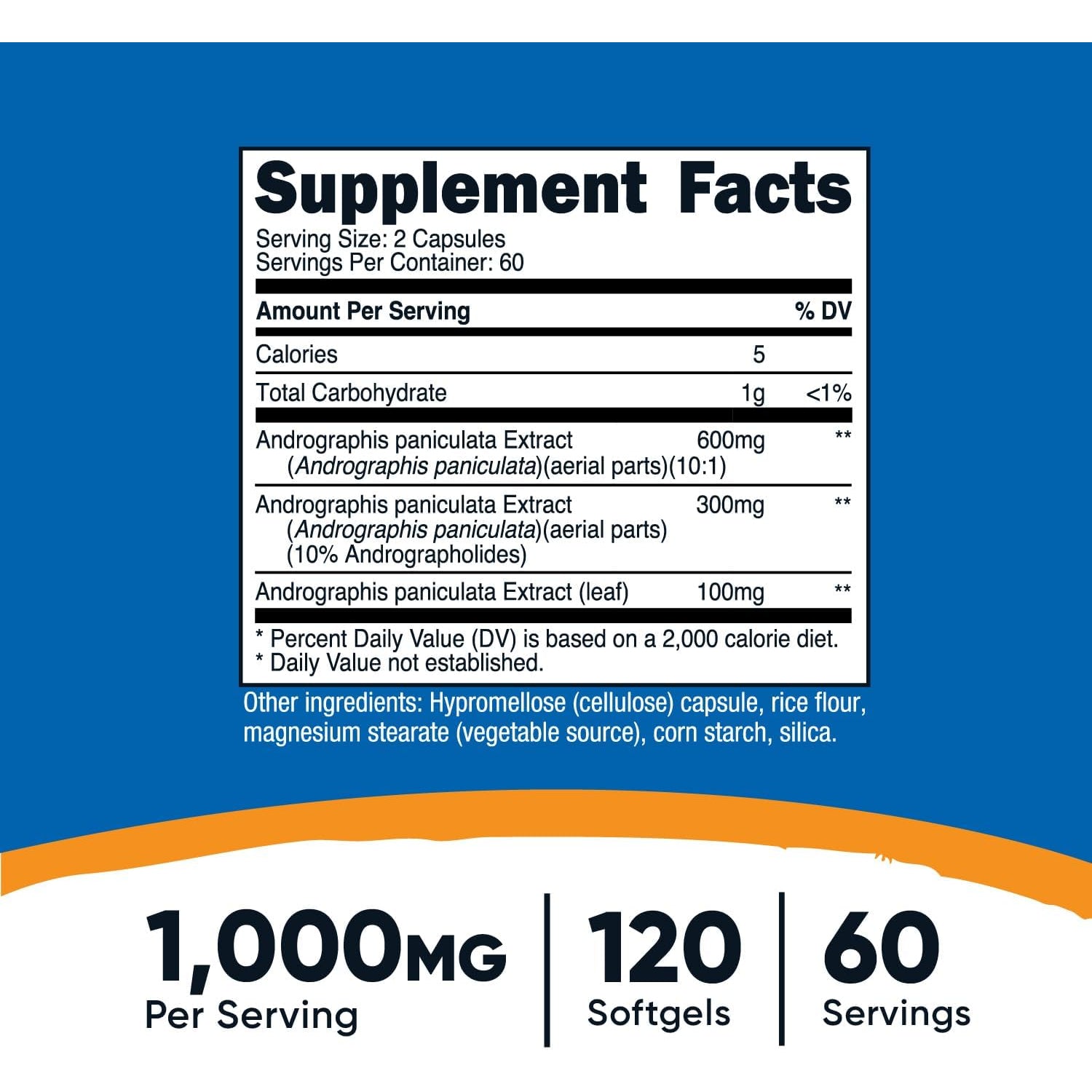 Nutricost Andrographis Extract Capsules (1000Mg) (120 Capsules) - Health and Wellness Vegetarian Supplement, 60 Servings