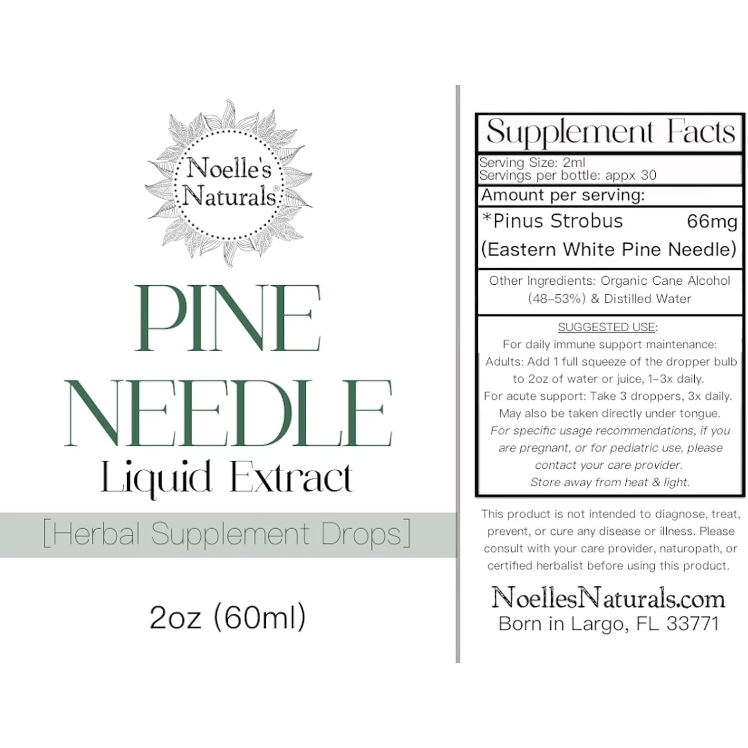Noelle'S Naturals Pine Needle Extract Tincture - Wildcrafted Eastern White Pine Needles, Organic, High Shikimic Acid, Vitamin C & Antioxidants - Immune Support Drops, 2 Fl Oz