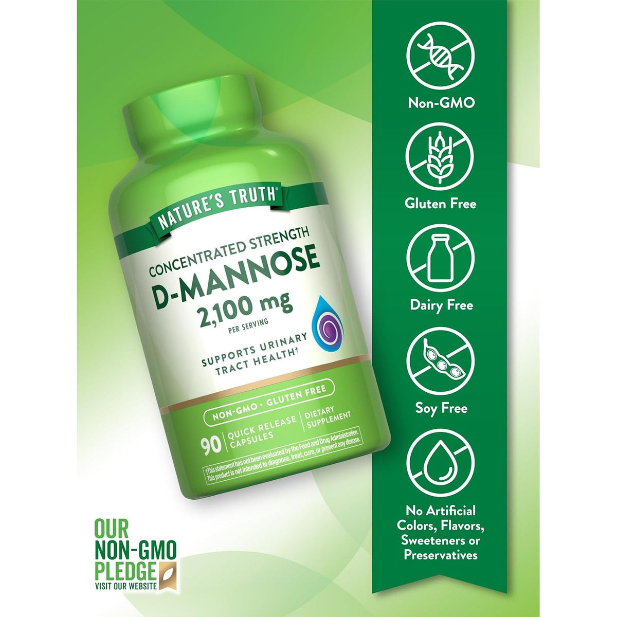 Nature'S Truth D-Mannose Pills | 2100Mg | 90 Capsules | Non-Gmo & Gluten Free Supplement