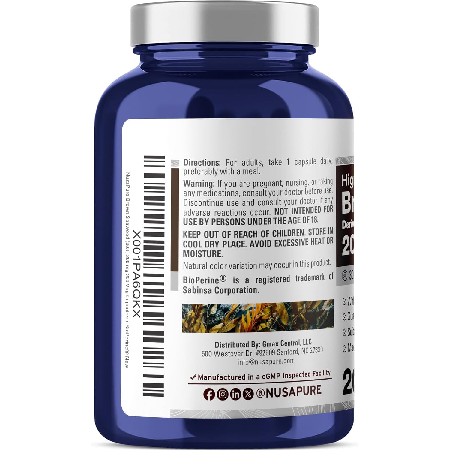 Nusapure Brown Seaweed Capsules, 200 Mg, 200 Veg Capsules (Non-Gmo, Vegan)