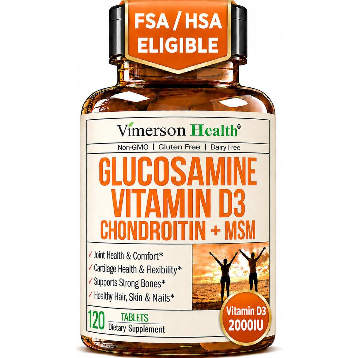 Vitamin D3 2000IU & Glucosamine Chondroitin – Daily Joint Support Supplement for Hair Skin Nails, Bone Health & Comfort with Boswellia Extract, Bromelain, Glucosamine Sulfate – FSA Eligible 120 Tabs