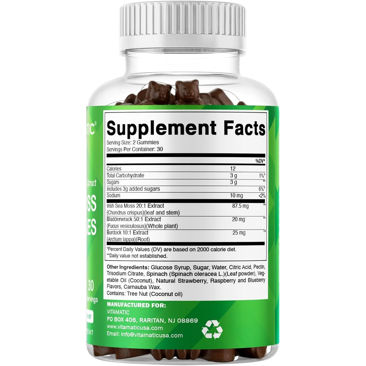 Vitamatic Irish Sea Moss Gummies with Bladderwrack & Burdock Root – Botanical Extract Supplement – Vegan, Non-Gmo – 60 Count
