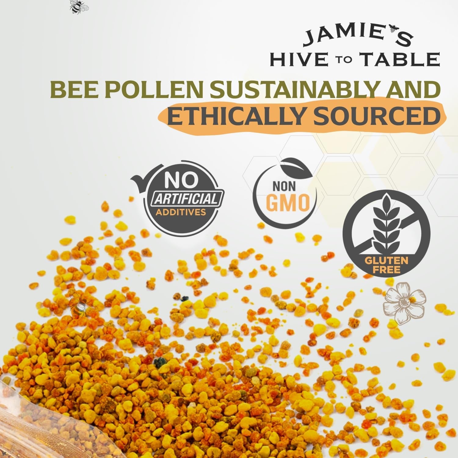 Jamie’S Hive to Table Raw Bee Pollen, 10 Oz – 100% Pure Bee Pollen – Harvested from Flowers, Naturally Dried for Freshness – Great for Smoothies, Oatmeal & Recipes