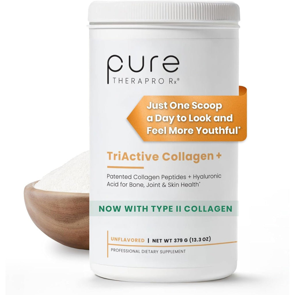 Pure Therapro Rx Triactive Collagen Plus, Collagen Powder for Hair, Skin, Nails, Bones & Joints, Hydrolyzed Collagen Powder W/Patented Peptides, Multi Collagen Protein Powder (Unflavored)