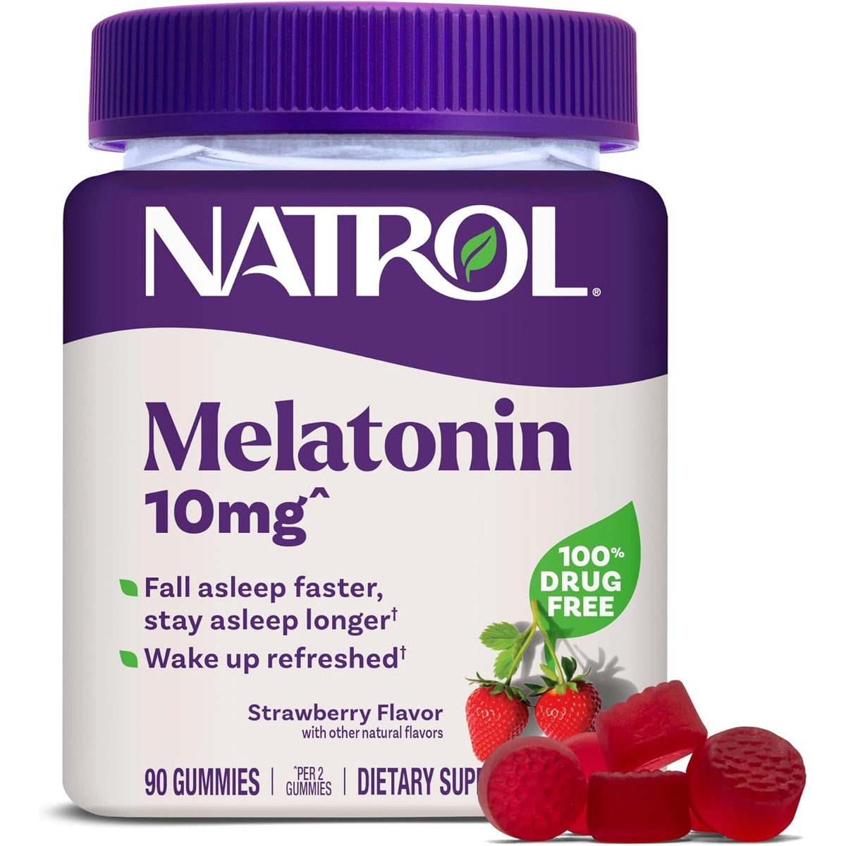 Natrol 10 Mg Melatonin Gummies, Sleep Support for Adults, Melatonin Supplements for Sleeping, 90 Strawberry-Flavored Gummies, 45 Day Supply