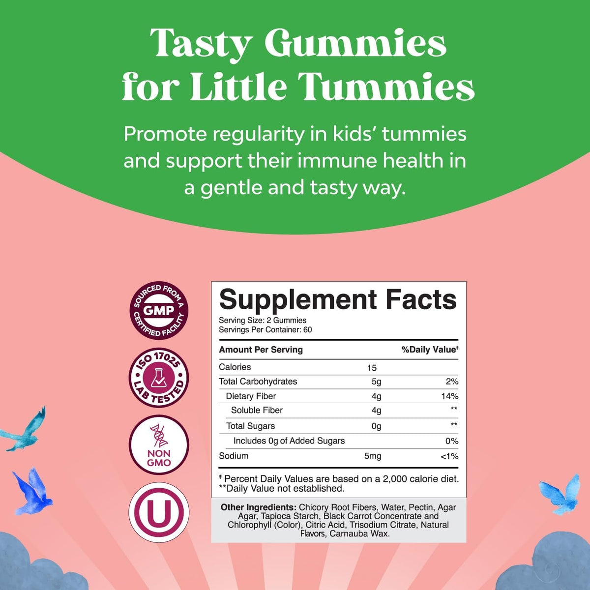 Natures Craft High Prebiotic Fiber Gummies for Kids - Dietary Fiber Supplements for Digestion & Constipation - Chicory Root Kids Immune Gummies - Non-Gmo Digestive Nutritional Supplements - 120 Count