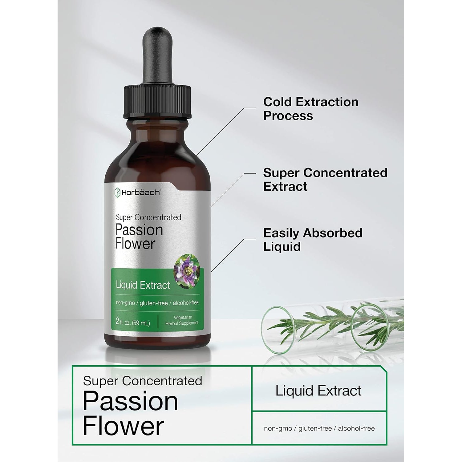 Horbäach Passion Flower Tincture | 2 Fl Oz | Alcohol Free Liquid Extract Drops | Super Concentrated Supplement | Vegetarian, Non-Gmo, Gluten Free
