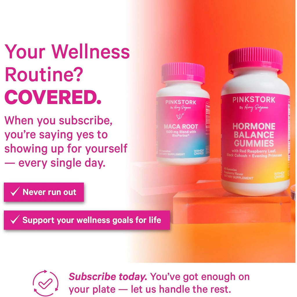Pink Stork Maca Root Capsules for Women – Organic Maca with Bioperine® for Hormonal Balance, Energy + Wellness – Supports Perimenopause, Menstrual Health, and Vitality