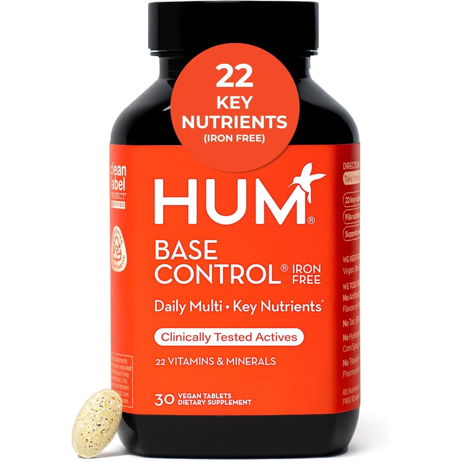 HUM Base Control Multivitamin for Women with Vitamin C, Biotin, Zinc, B Complex, Daily Women'S Multivitamin, 22 Essential Vitamins & Minerals, Support for Pre-Menopause, Gluten Free, 30 Capsules